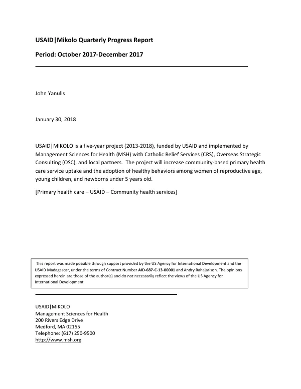 USAID Mikolo Quarterly Progress Report