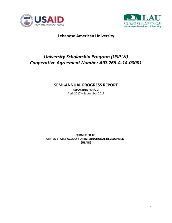 University Scholarship Program (USP VI) Semi-Annual Progress Report