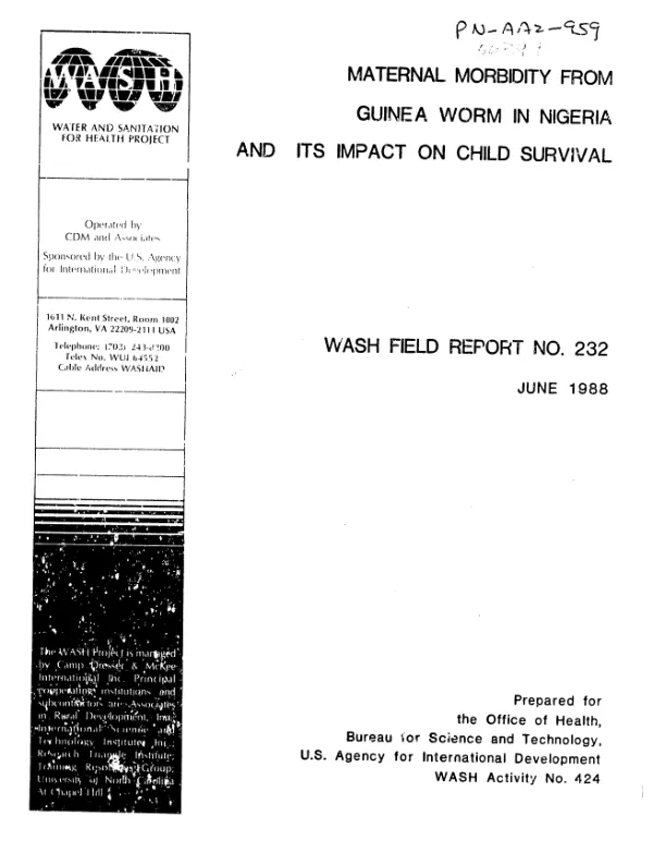 Maternal morbidity from guinea worm in Nigeria and its impact on child survival