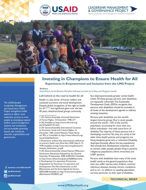 Investing in Champions to Ensure Health for All: Experiences in Empowerment and Inclusion from the LMG Project