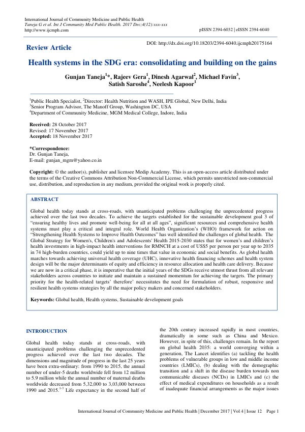 Health systems in the SDG era: consolidating and building on the gains