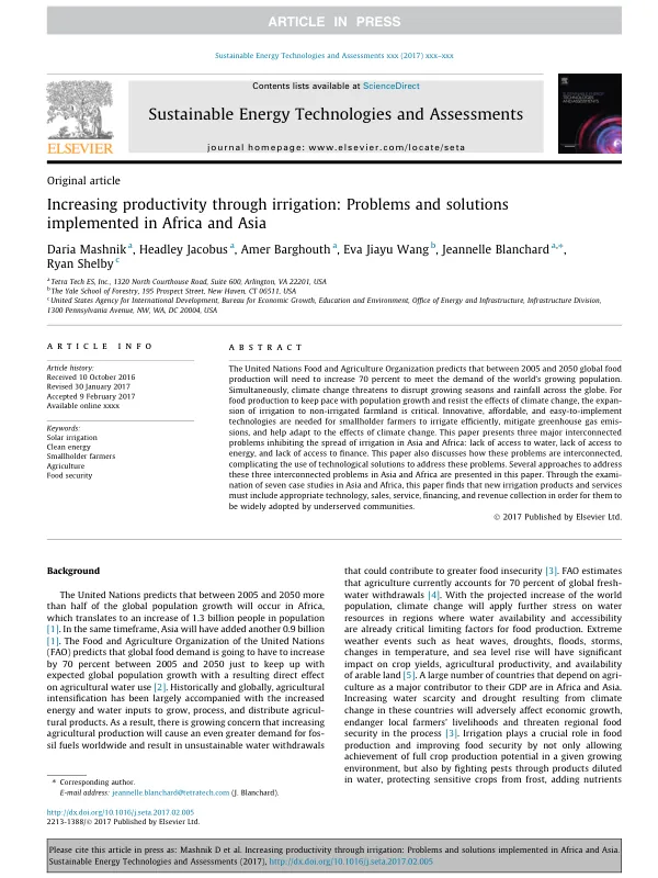 Increasing productivity through irrigation: Problems and solutions implemented in Africa and Asia