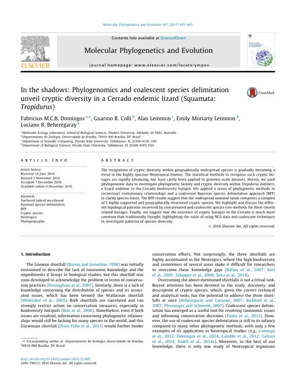 In the shadows: Phylogenomics and coalescent species delimitation unveil cryptic diversity in a Cerrado endemic lizard (Squamata: Tropidurus)