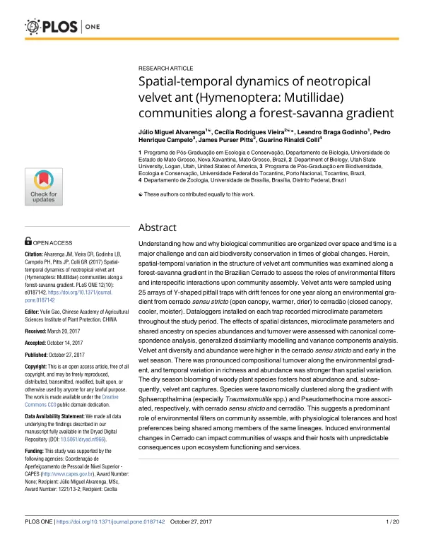 Spatial-temporal dynamics of neotropical velvet ant (Hymenoptera: Mutillidae) communities along a forest-savanna gradient
