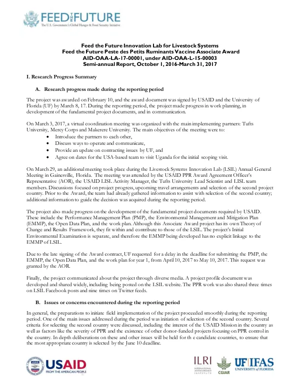 Semi-annual Report, October 1, 2016-March 31, 2017