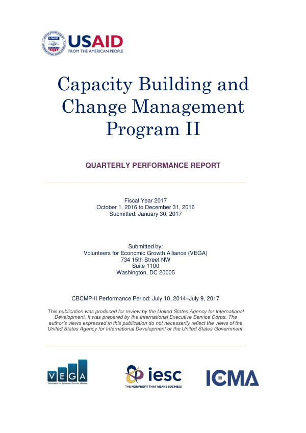 Capacity Building and Change Management Program II (CBCMP-II) Quarterly Report, October 1 – December 30, 2016, FY 2017