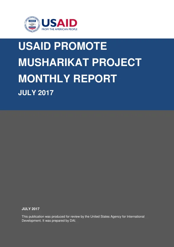 USAID PROMOTE MUSHARIKAT MONTHLY REPORT JULY 2017