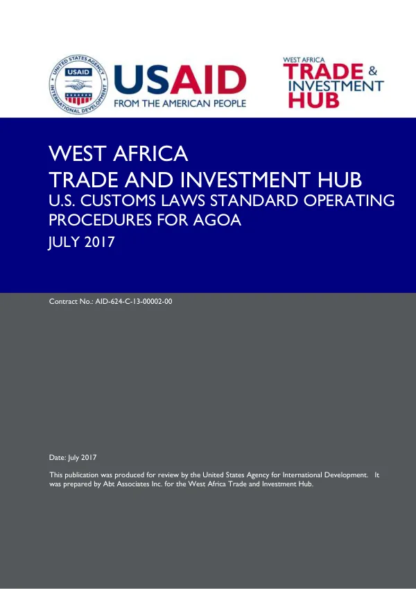U.S. Customs Laws Standard Operating Procedures for AGOA
