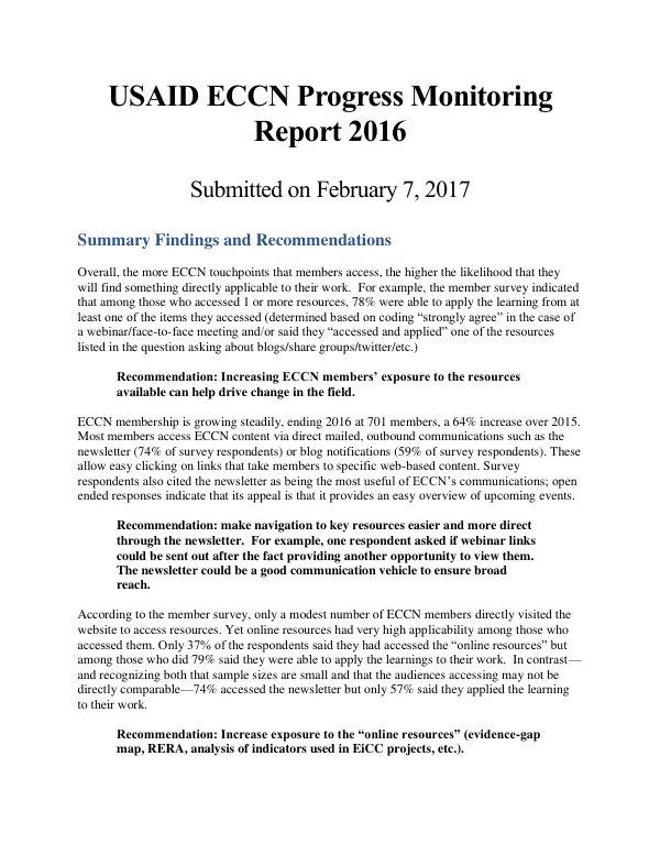 USAID ECCN Progress Monitoring Report 2016
