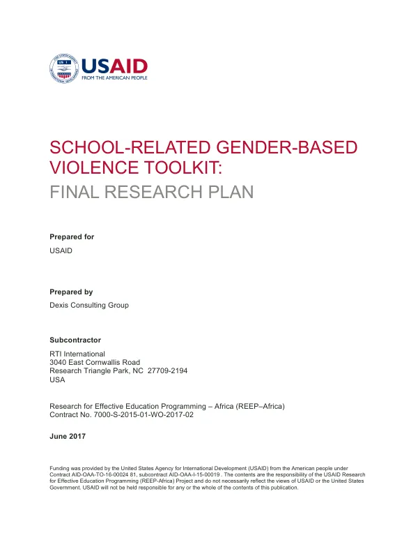 School-Related Gender-Based Violence Toolkit: Final Research Plan