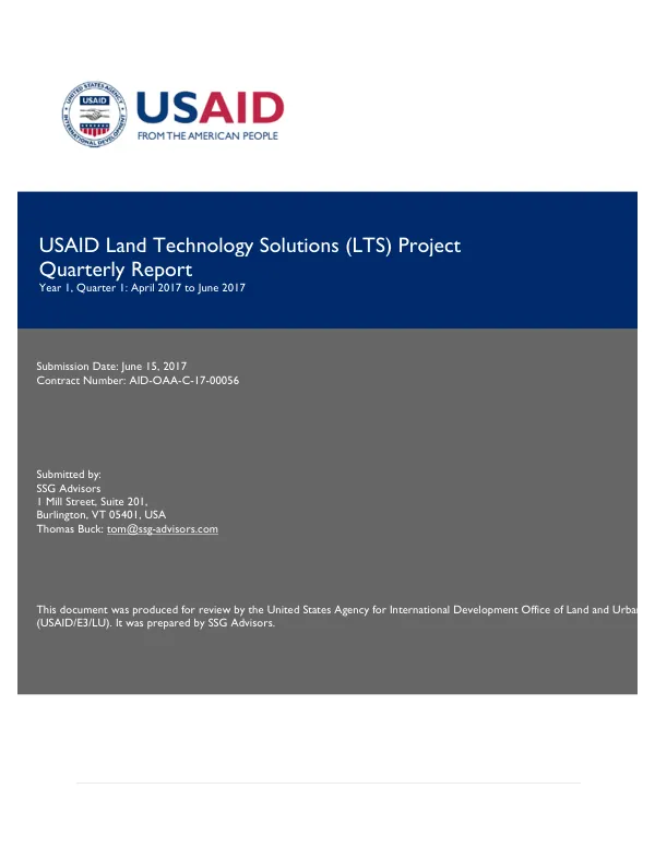 USAID Land Technology Solutions (LTS) Project Quarterly Report Year 1, Quarter 1: April 2017 to June 2017