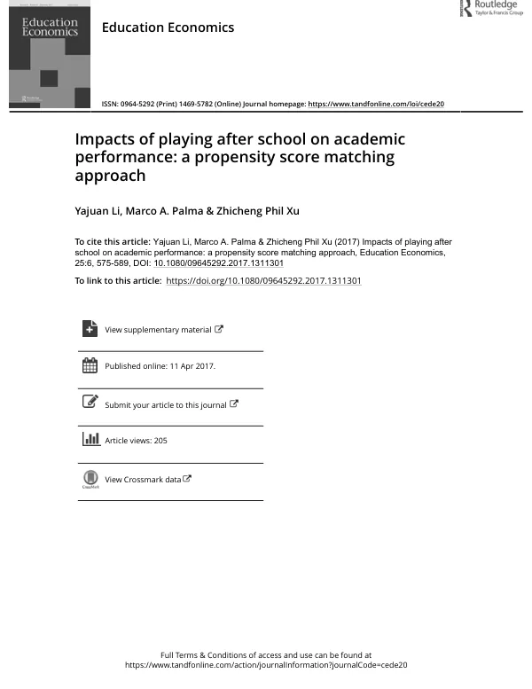 Impacts of playing after school on academic performance: a propensity score matching approach