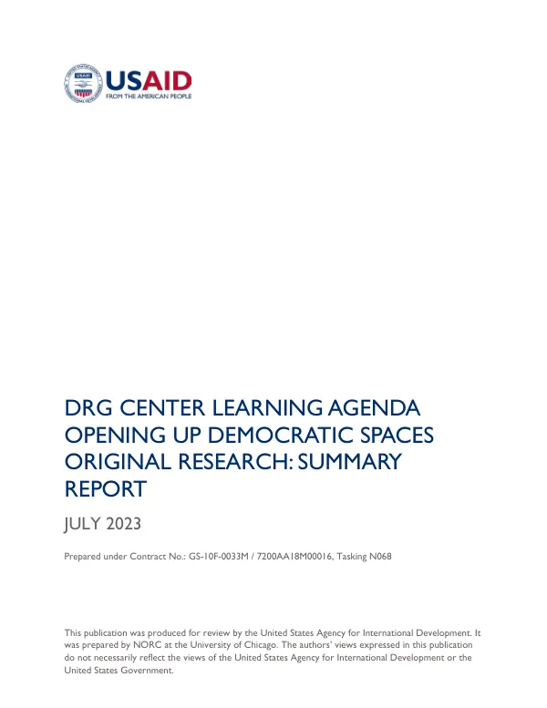 DRG Center Learning Agenda Opening Up Democratic Spaces Original Research: Summary Report