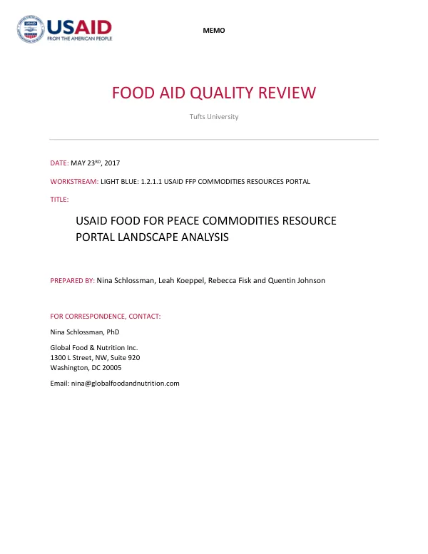 USAID FOOD FOR PEACE COMMODITIES RESOURCE PORTAL LANDSCAPE ANALYSIS