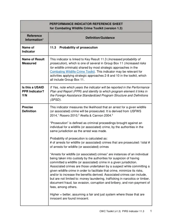 PIRS Indicator 11.3 Probability of prosecution