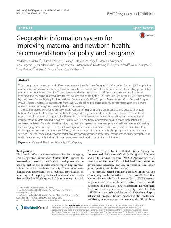 Geographic information system for improving maternal and newborn health: recommendations for policy and programs