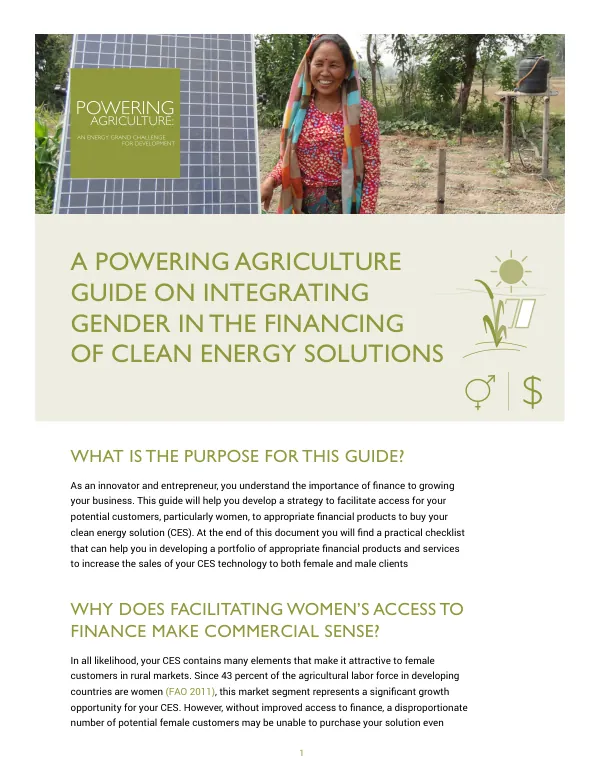 A Powering Agriculture Guide on Integrating Gender in the Financing of Clean Energy Solutions