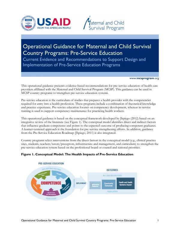 Operational Guidance for Maternal and Child Survival Country Programs: Pre-Service Education