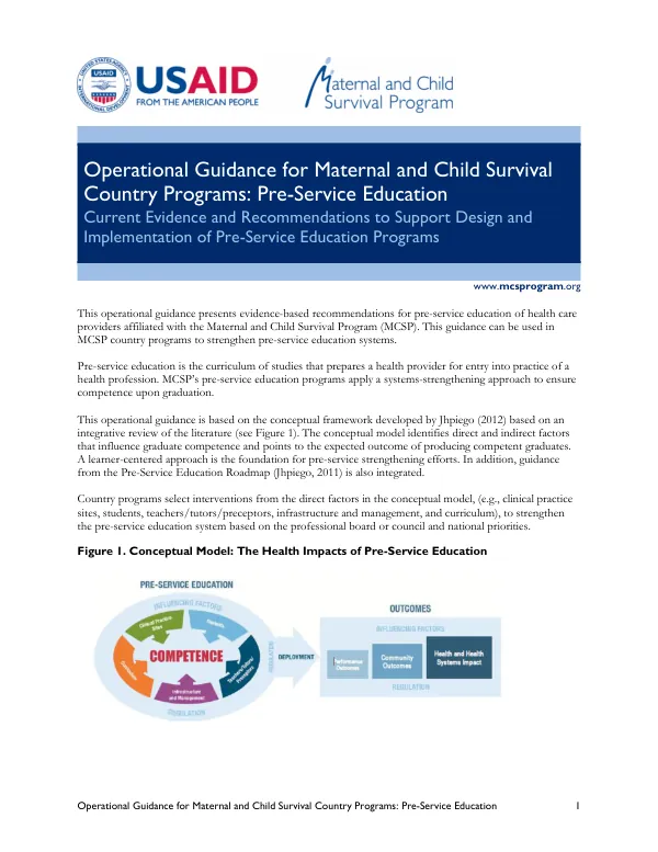 Operational Guidance for Maternal and Child Survival Country Programs: Pre-Service Education