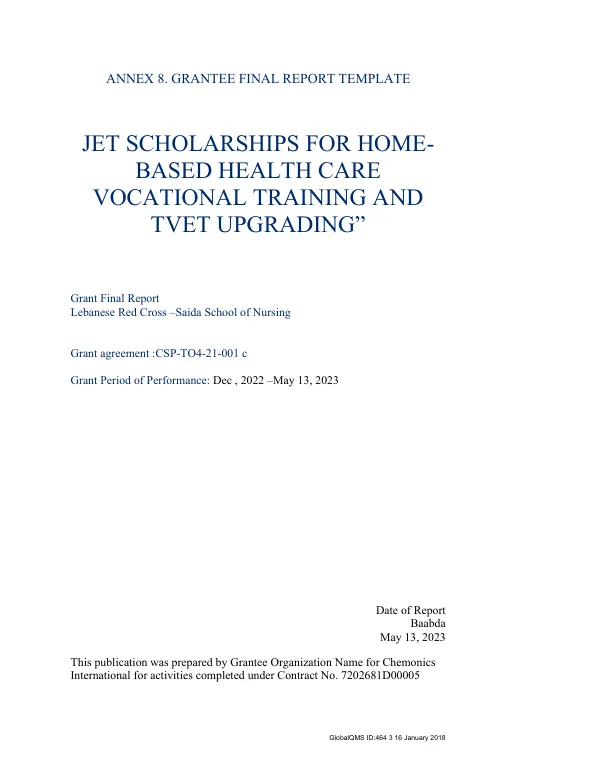 Final Report: Vocational Training - Home Based Health Care