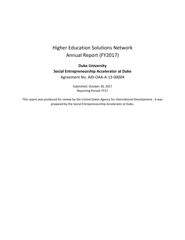 Higher Education Solutions Network Annual Report (FY2017)