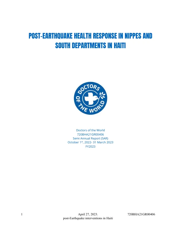 Post-Earthquake Health Response in Nippes and South Departments in Haiti