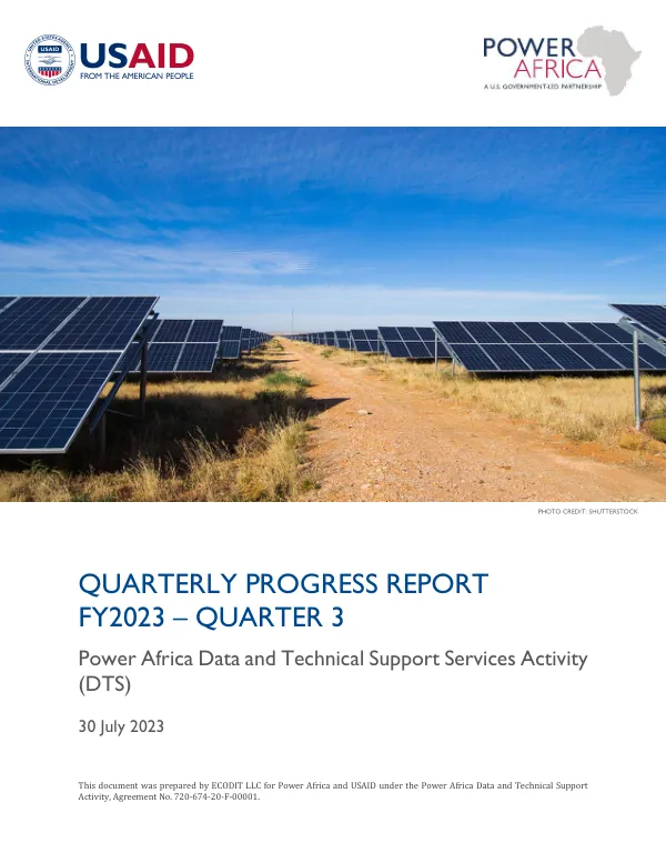 Quarterly Progress Report FY2023 – QUARTER 3 Power Africa Data and Technical Support Services Activity