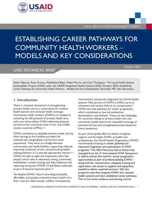 Establishing Career Pathways for Community Health Workers – Models and Key Considerations
