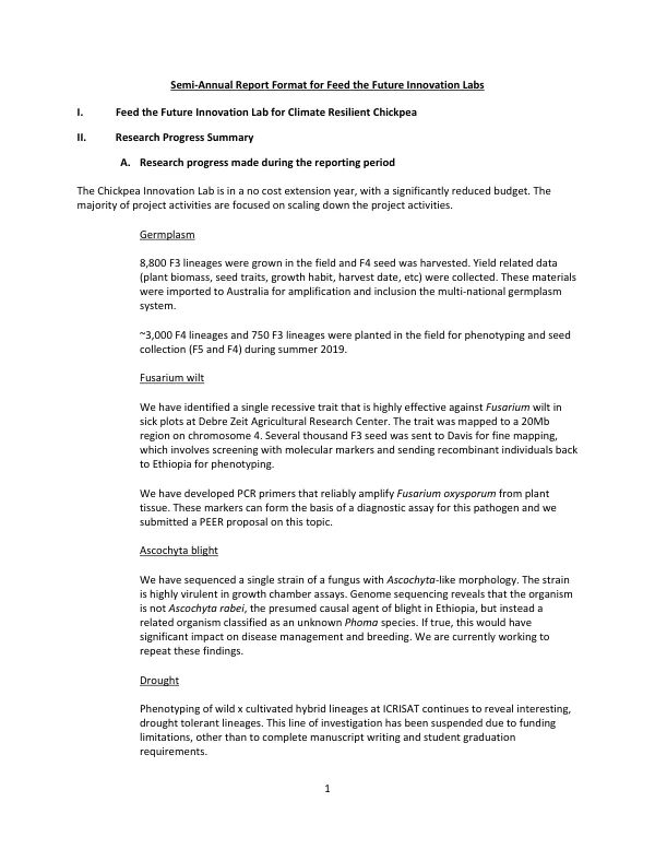 Semi-Annual Report Format for Feed the Future Innovation Labs