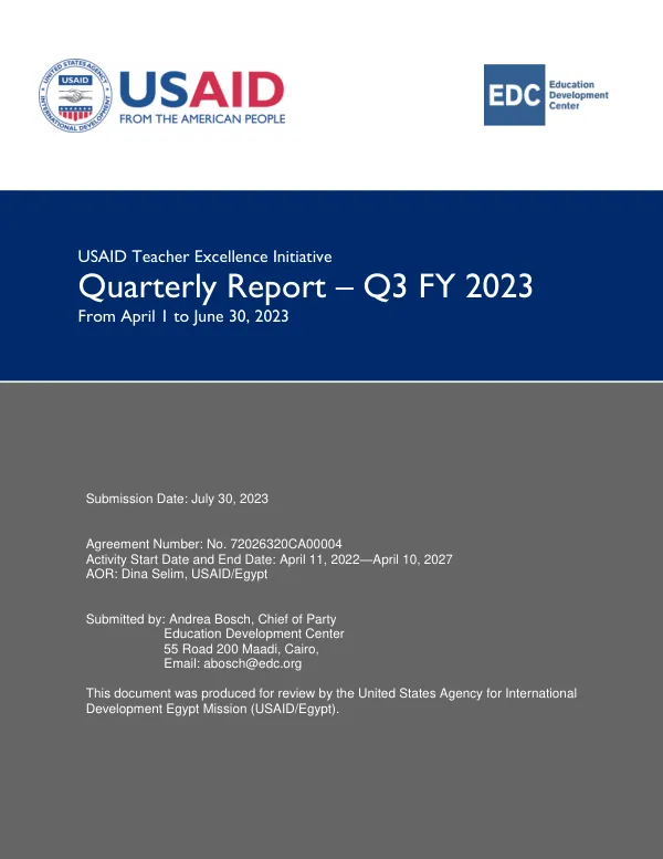 USAID Teacher Excellence Initiative FY23 Q3 Quarterly Report