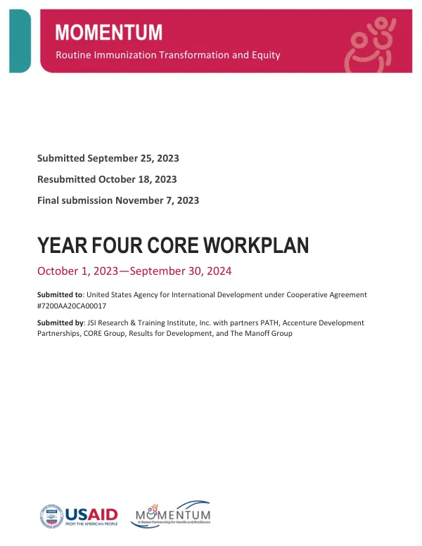 M-RITE YEAR FOUR CORE WORKPLAN: Routine Immunization Transformation and Equity