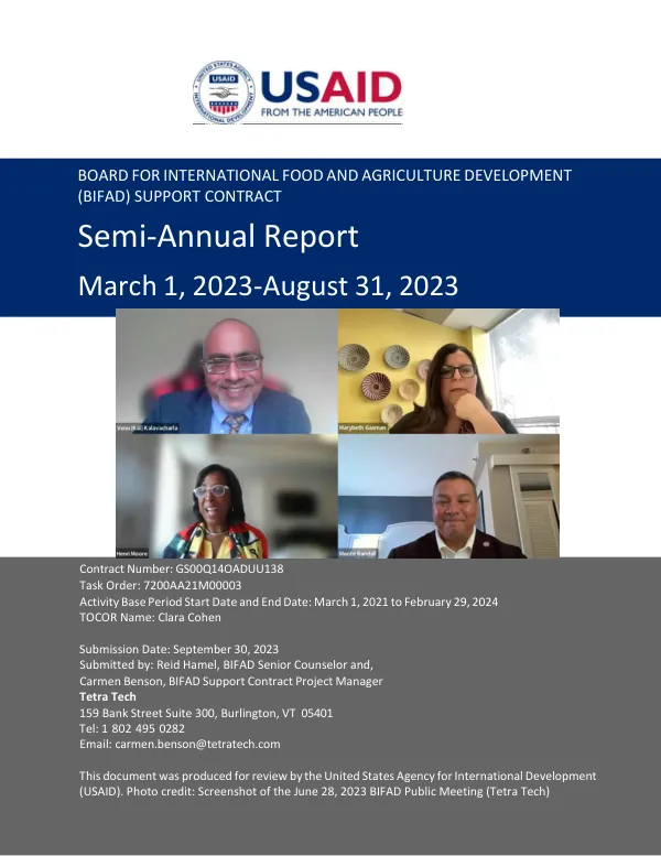 BOARD FOR INTERNATIONAL FOOD AND AGRICULTURE DEVELOPMENT (BIFAD) SUPPORT CONTRACT Semi-Annual Report March 1, 2023-August 31, 2023