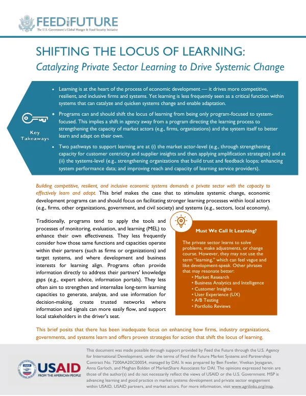 Shifting the Locus of Learning: Catalyzing Private Sector Learning for Systemic Change