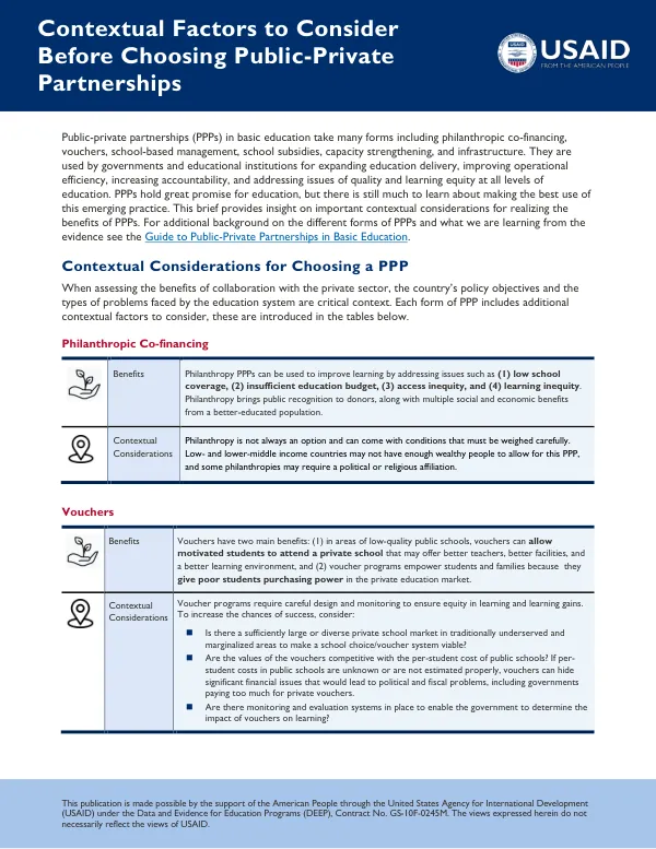 Contextual Factors to Consider Before Choosing Public-Private Partnerships