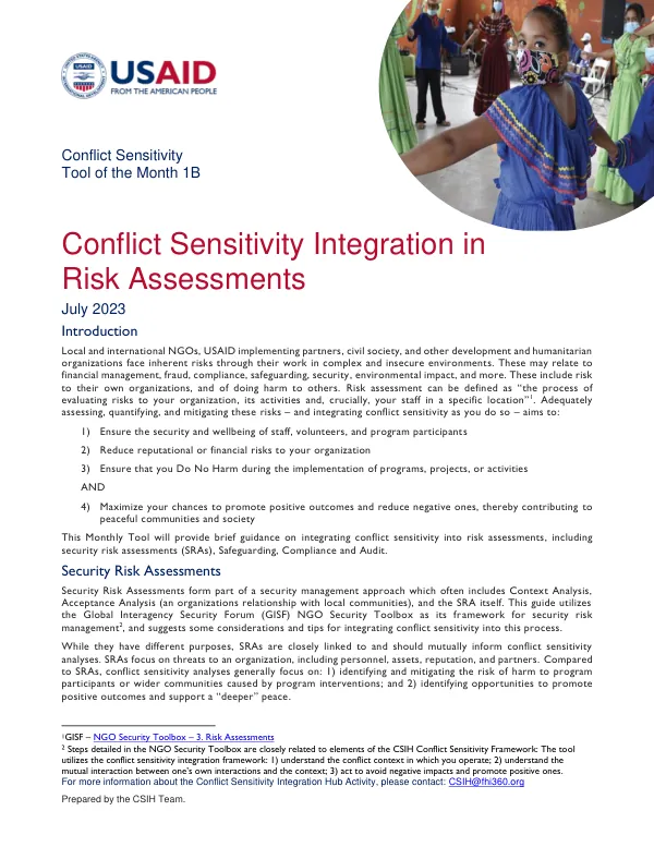 Conflict Sensitivity Integration in Risk Assessments