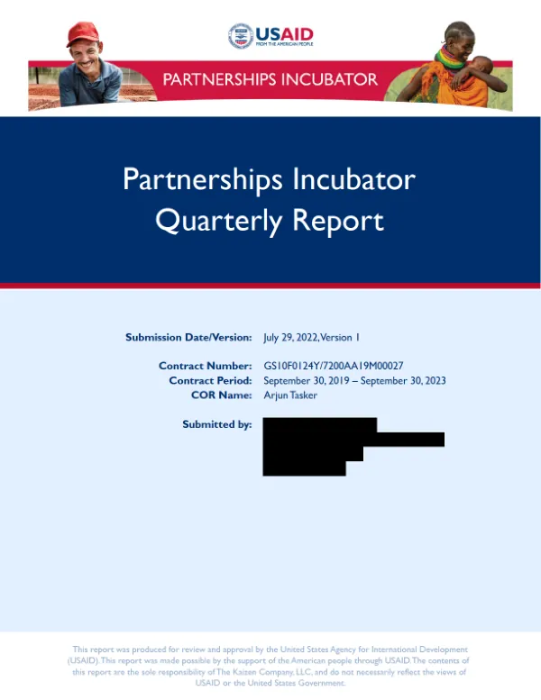 Partnerships Incubator Quarterly Report