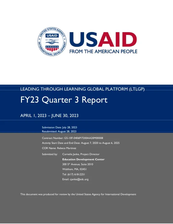 LEADING THROUGH LEARNING GLOBAL PLATFORM (LTLGP) FY23 Quarter 3 Report