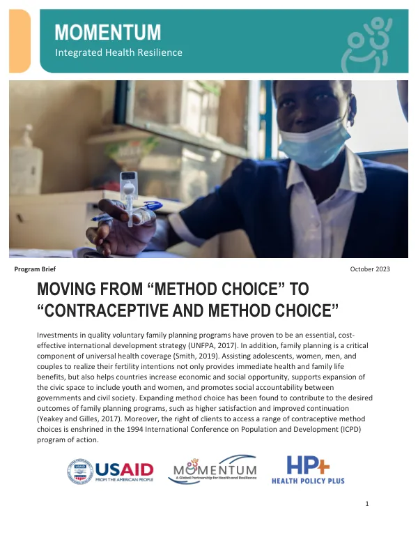 Integrated Health Resilience: MOVING FROM “METHOD CHOICE” TO “CONTRACEPTIVE AND METHOD CHOICE”
