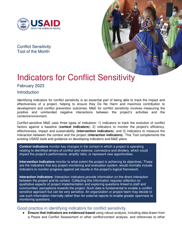Conflict Sensitivity Tool of the Month: Indicators for Conflict Sensitivity