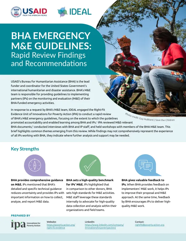 BHA Emergency M&E Guidelines: Rapid Review Findings and Recommendations