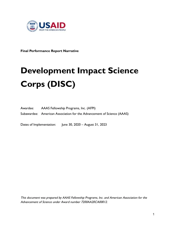 Final Performance Report Narrative: Development Impact Science Corps (DISC) 2023