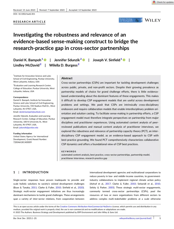 Investigating the robustness and relevance of an evidence-based sense-making construct to bridge the research-practice gap in cross-sector partnerships