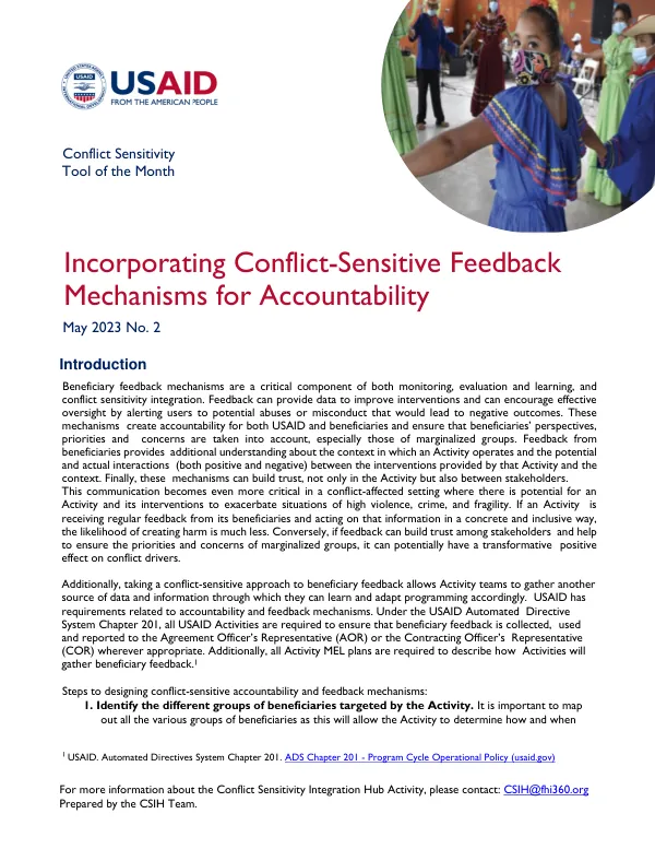 Conflict Sensitivity Integration Hub Activity