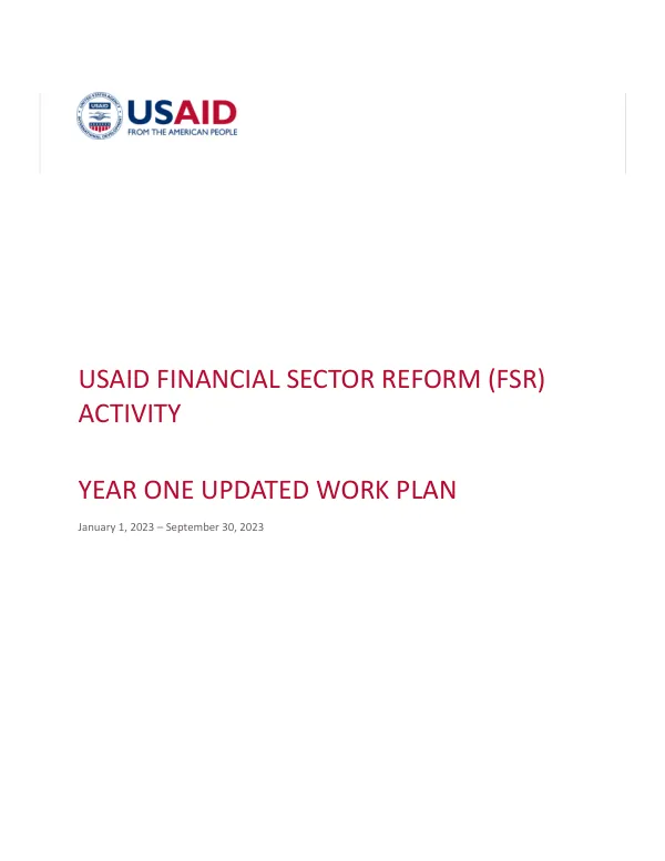 USAID Financial Sector Reform (FSR) Activity — Year 1 Updated Work Plan