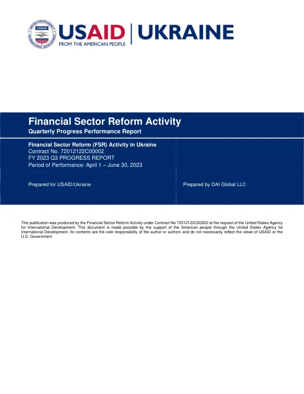 Financial Sector Reform Activity FY 2023 Q3 PROGRESS REPORT