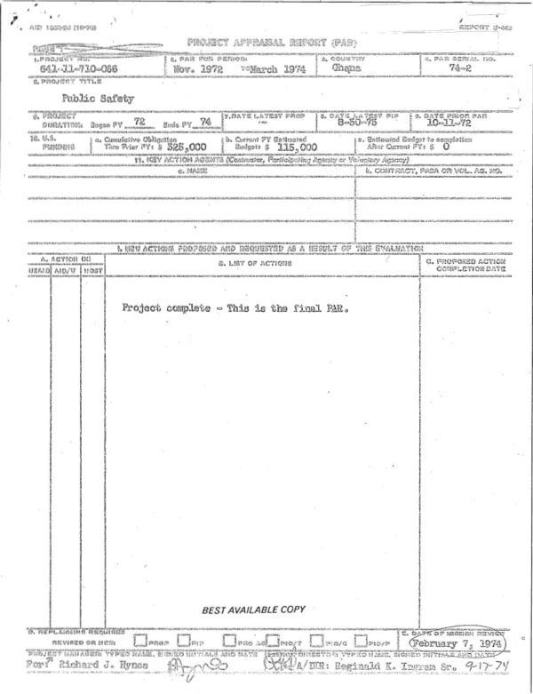 Project appraisal report (PAR) : project no. 641-11-710-066, Ghana public safety