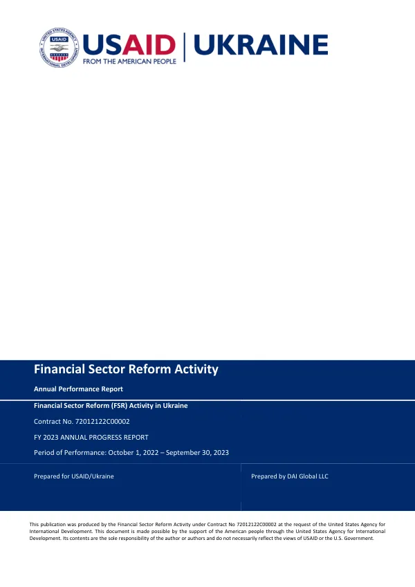Annual Progress Report: Financial Sector Reform Activity in Ukraine