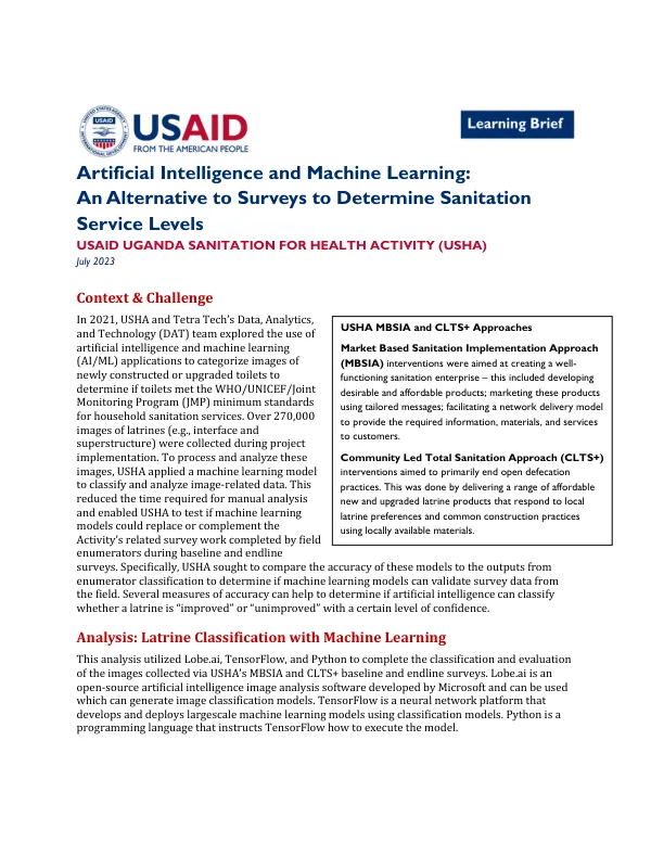 Artificial Intelligence and Machine Learning: An Alternative to Surveys to Determine Sanitation Service Levels