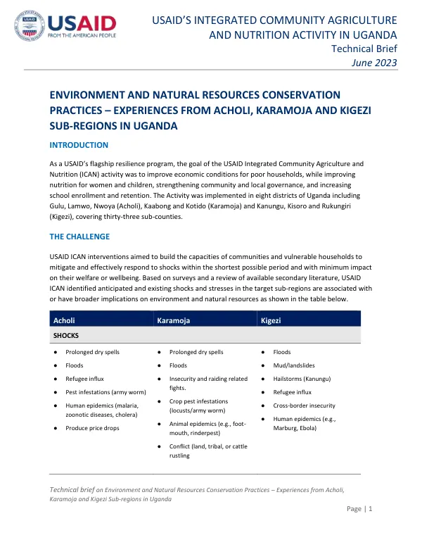 USAID’s Integrated Community Agriculture and Nutrition Activity in Uganda: Technical Brief