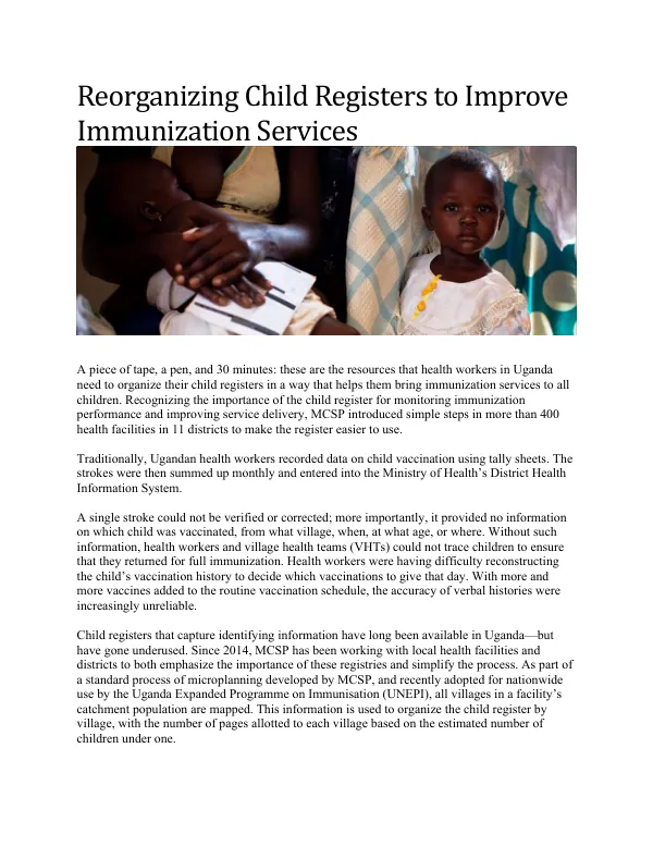 Reorganizing Child Registers to Improve Immunization Services